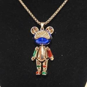 Austrian Crystal Teddy Bear Robot Necklace! NWOT!